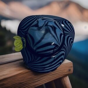 Unmarked Art Glass Hat Sculpture Purple Swirl Yellow Flower Decor Display